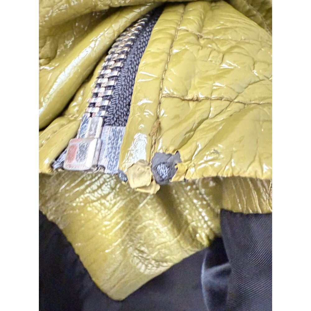 Narcissus Olive Green Faux Leather Hooded Jacket w/ Zip Closure & Drawstring Hem - Picture 11 of 12